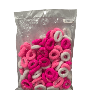 Gomitas de pelo blancas y rosadas