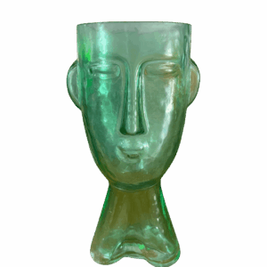 Florero de cristal con rostro verde
