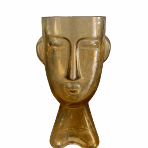 Florero de cristal con rostro dorado
